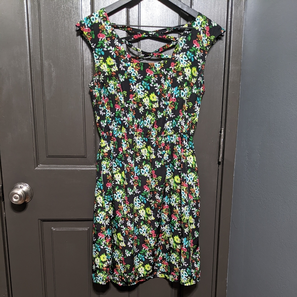 Xhilaration Black Colorful Floral Dress